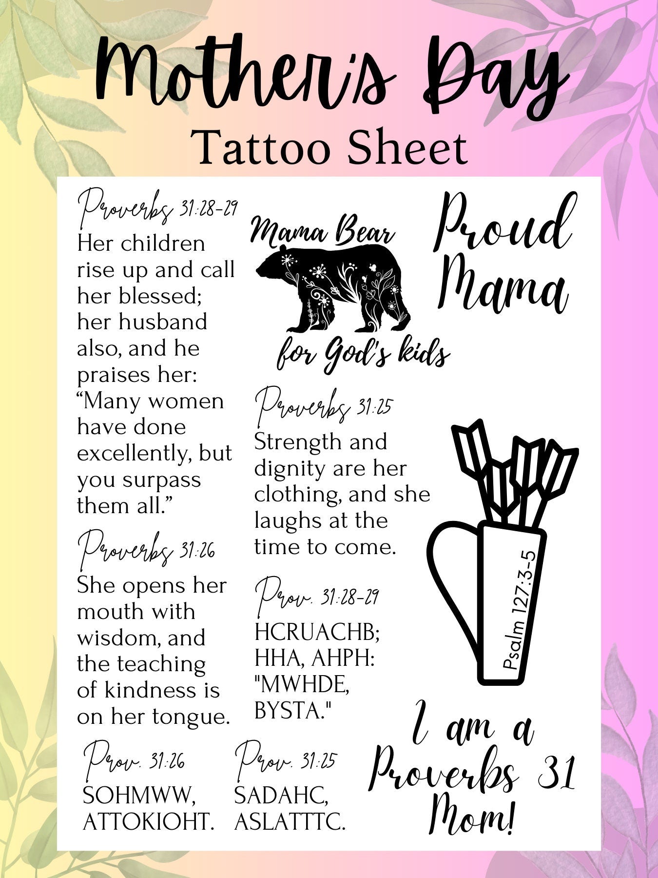 Mother's Day Temporary Tattoo Sheet