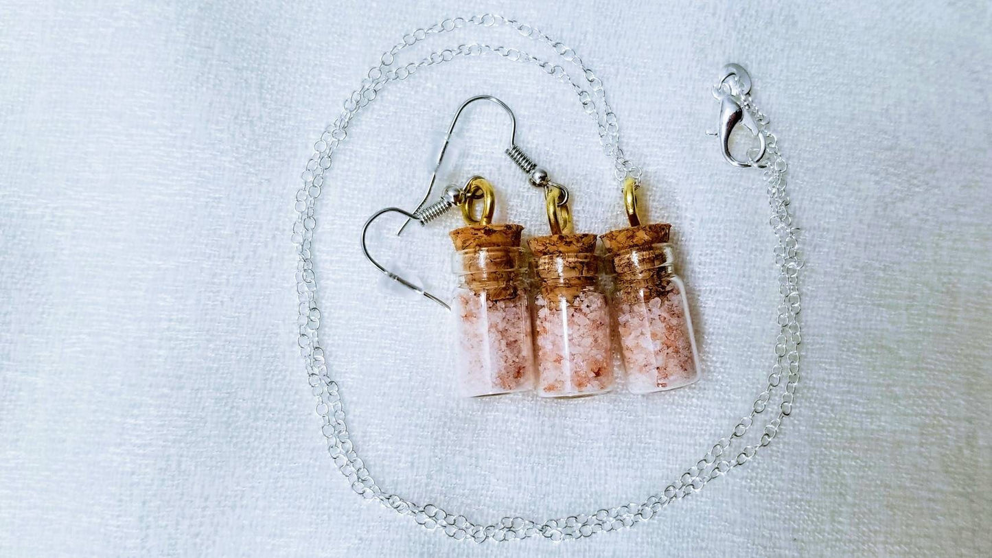 Pink Himalayan Salt Glass Jar - Jewelry Set (Earrings & Necklace)