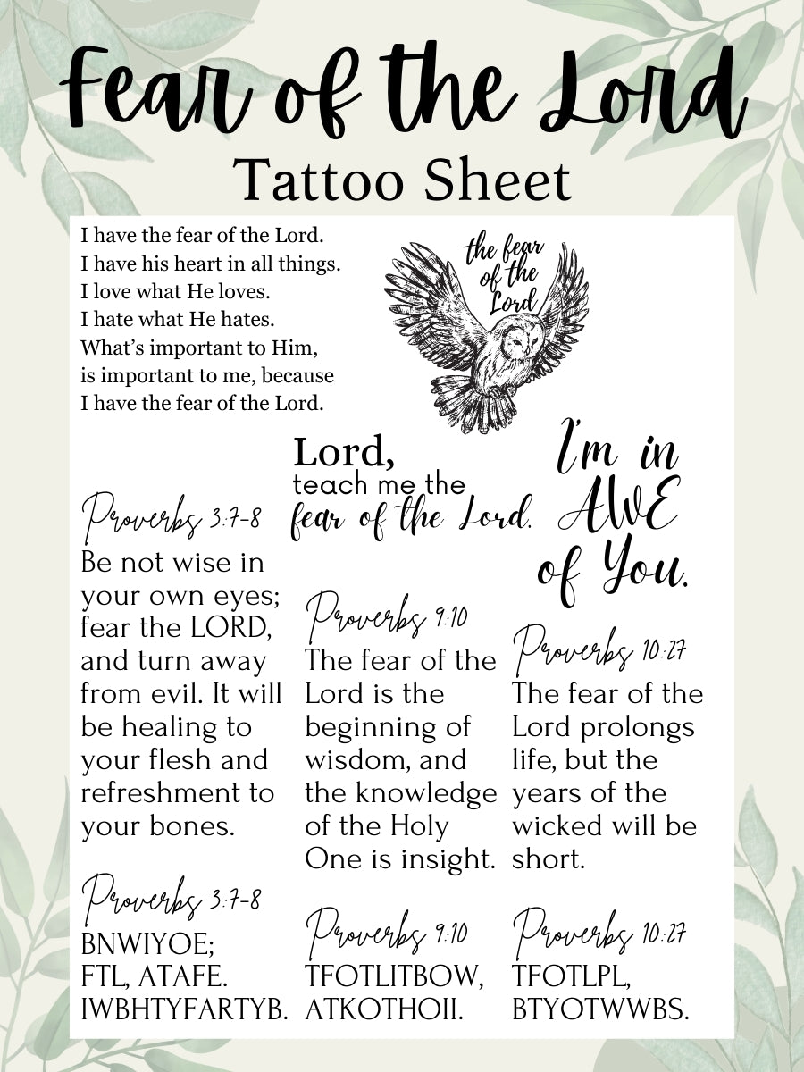 Fear of the Lord Temporary Tattoo Sheet