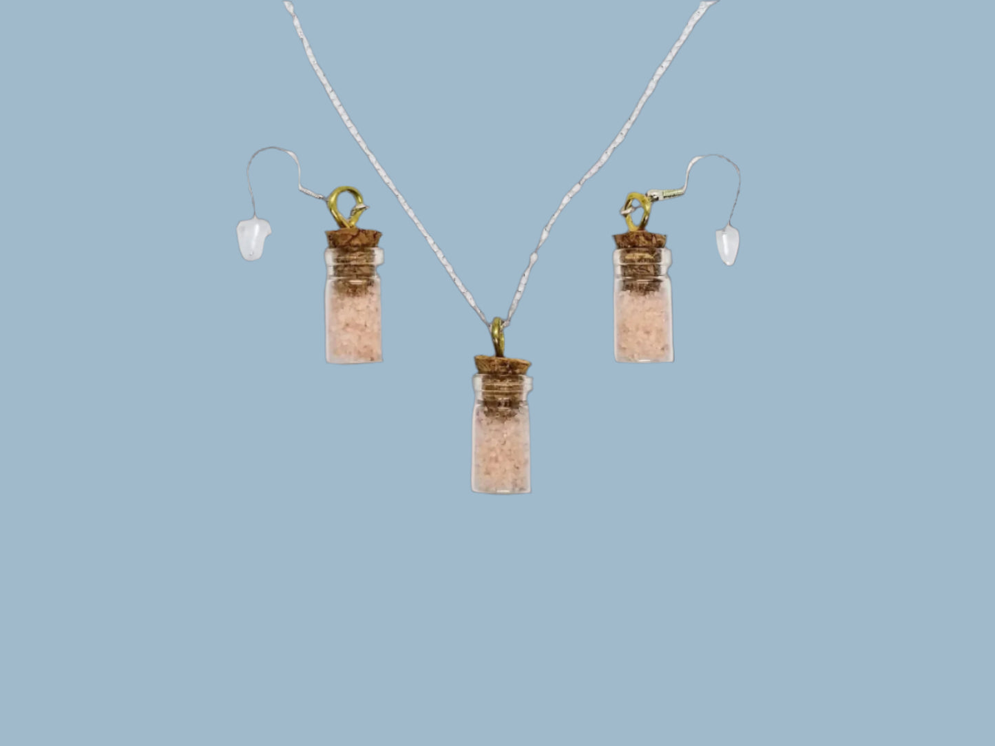Pink Himalayan Salt Glass Jar - Jewelry Set (Earrings & Necklace)