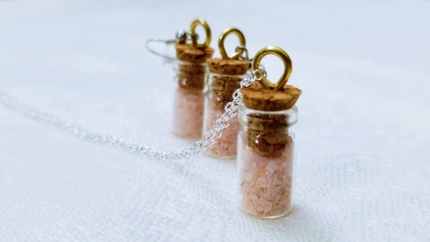 Pink Himalayan Salt Glass Jar - Jewelry Set (Earrings & Necklace)