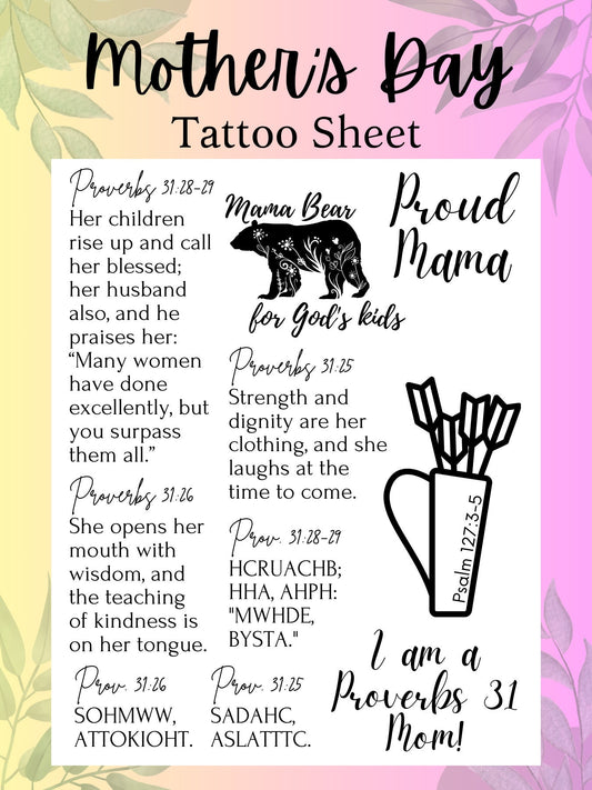 Mother's Day Temporary Tattoo Sheet