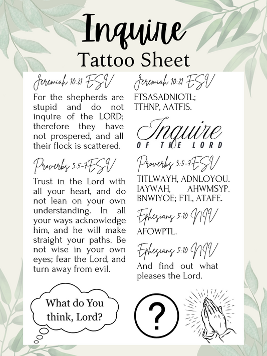 Inquire of the Lord Temporary Tattoo Sheet