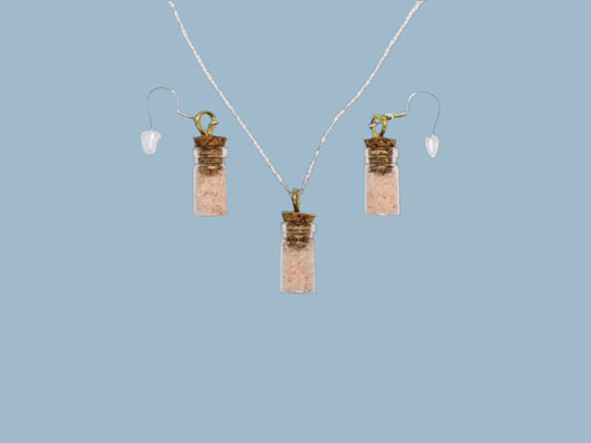 Pink Himalayan Salt Glass Jar - Jewelry Set (Earrings & Necklace)
