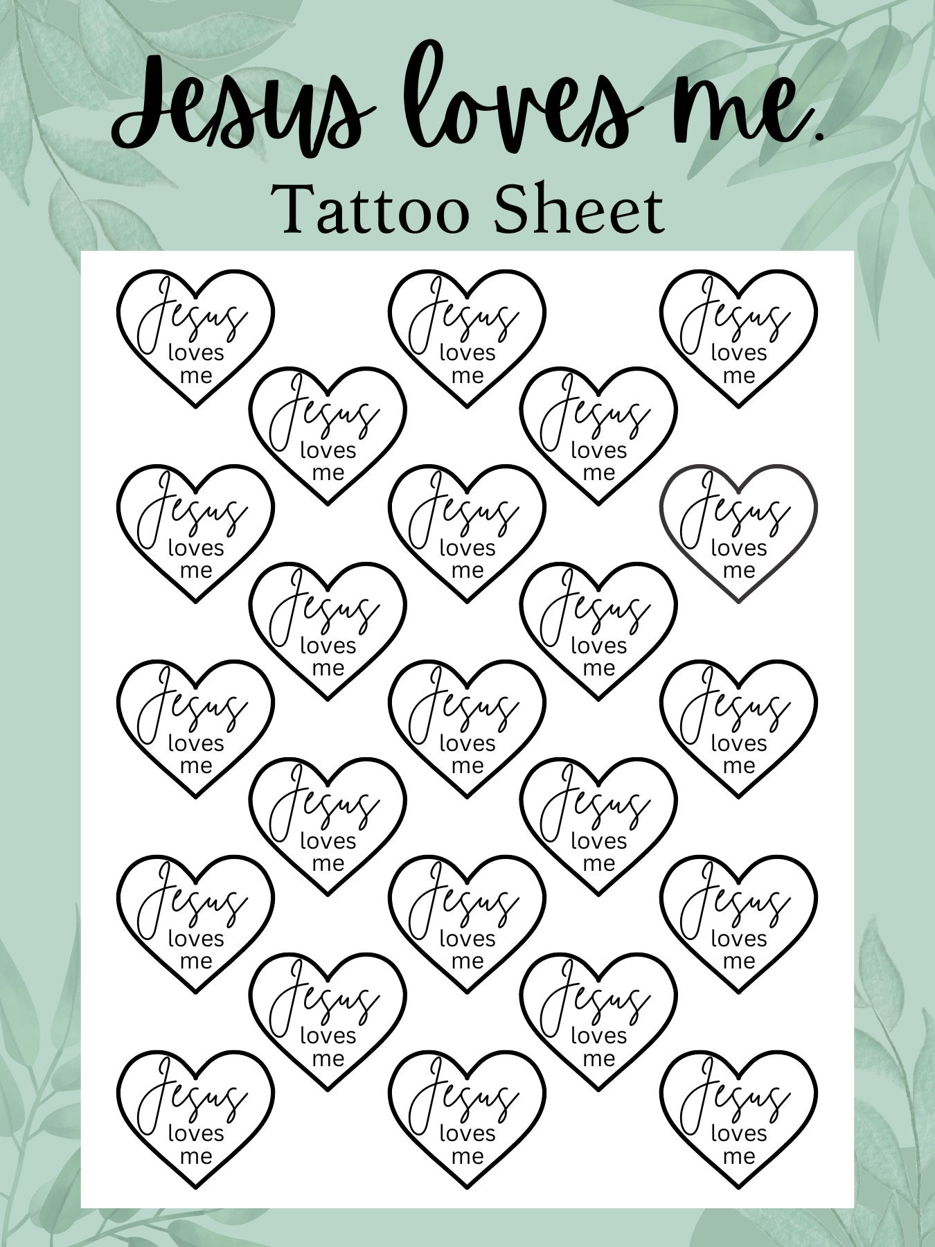 "Jesus Loves Me" Temporary Tattoo Sheet